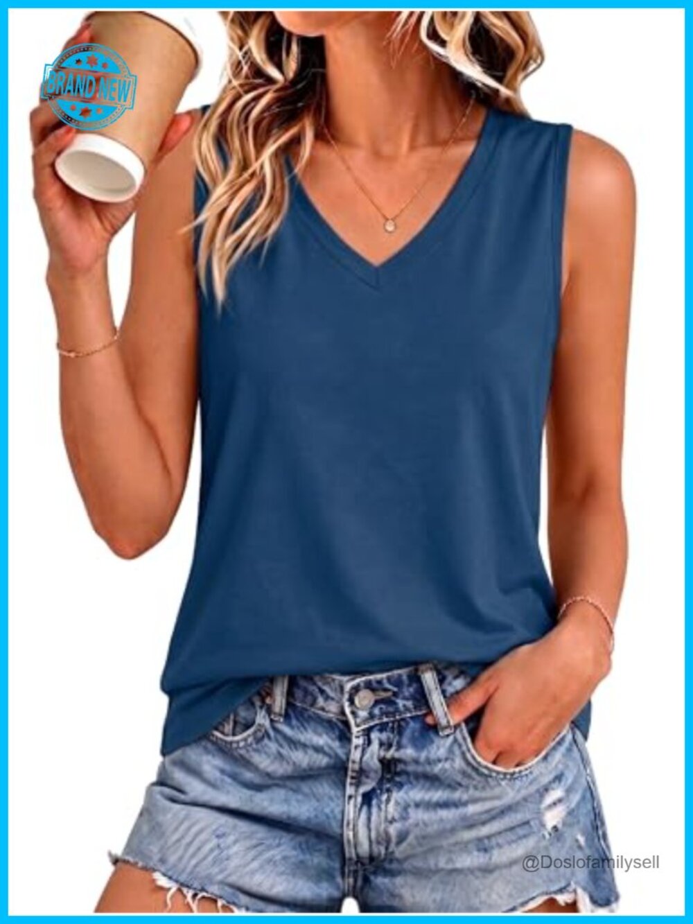 Womens Cotton Blend Tank Top Sleeveless V Neck Loose Fit Summer Tee